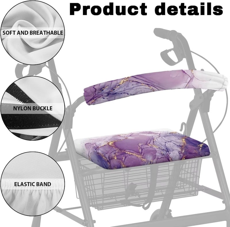 Rnyleeg Purple Marble Universal Rollator Walker Seat and Backrest Covers Walker Seat Covers for Ladies Seat and Backrest Rollbar Covers with Elastic Band - Image 5